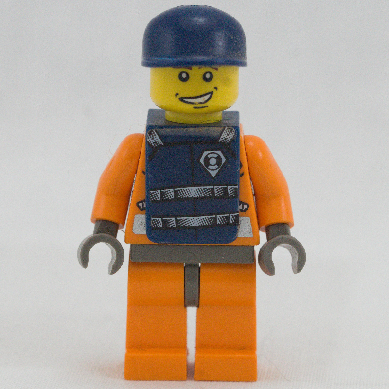 LEGO Coast Guard, Orange Jumpsuit with Zipper, Radio, and Badge, Dark Blue Cap, Dark Blue Vest (fig-008624)