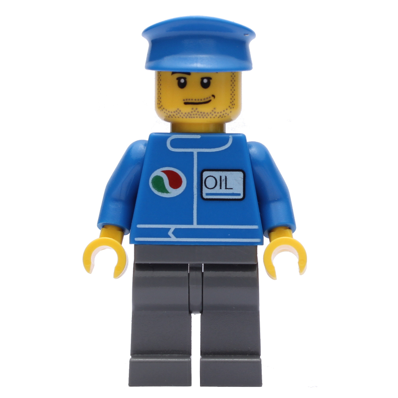 LEGO Mechanic, Blue Jacket with Octan Logo, Dark Bluish Gray Legs, Blue Hat, Stubble (fig-008636)