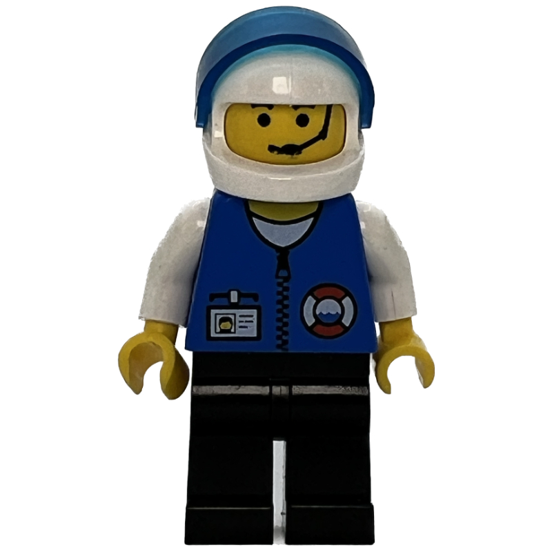 LEGO Coast Guard, Blue Jacket with Zipper and ID Badge. White Helmet with Visor, Headset (fig-008643)