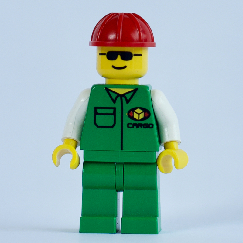 LEGO Cargo Worker, Green Jacket with Pocket, Red Hard Hat, Sunglasses (fig-008648)