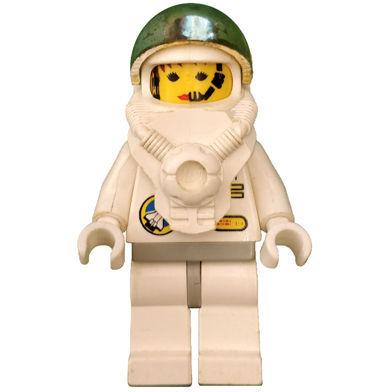 LEGO Astronaut, Woman, White, Light Gray Hips, Helmet with Breastplate and Large Chrome Gold Visor, Headset (fig-008653)