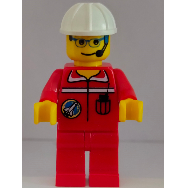 LEGO Space Port Ground Crew, Red Jumpsuit, White Hard Hat, Headset and Glasses (fig-008654)