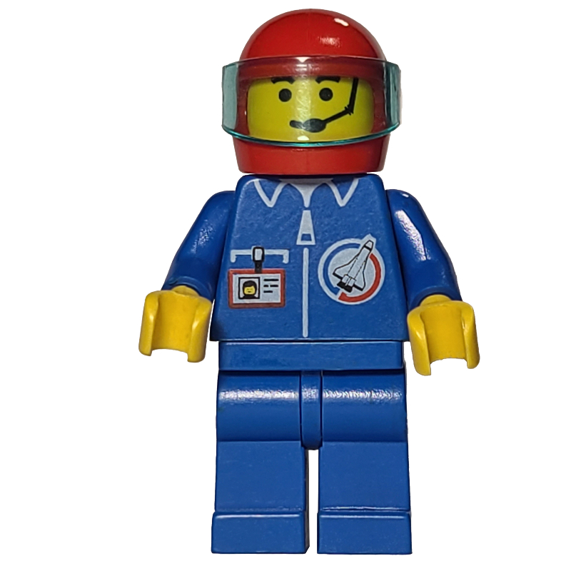 LEGO Launch Command Pilot, Blue Jumpsuit, Red Helmet with Visor, Headset (fig-008659)
