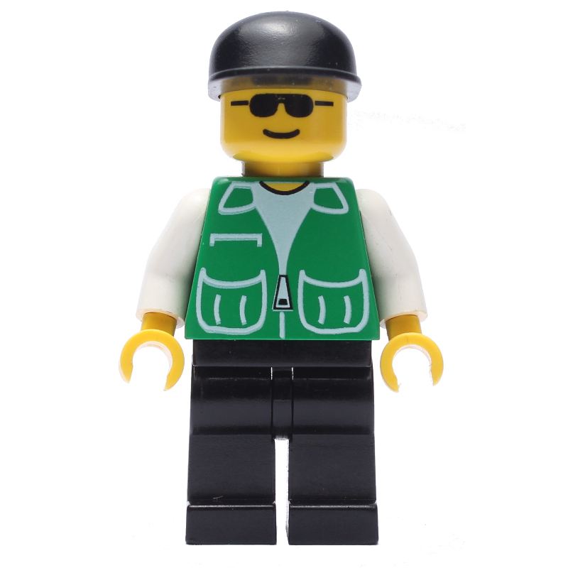 LEGO Man, Green Jacket, Black Legs, Black Cap, Sunglasses (fig-008662)
