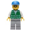 Man, Green Jacket, Light Gray Legs, Blue Cap, Sunglasses