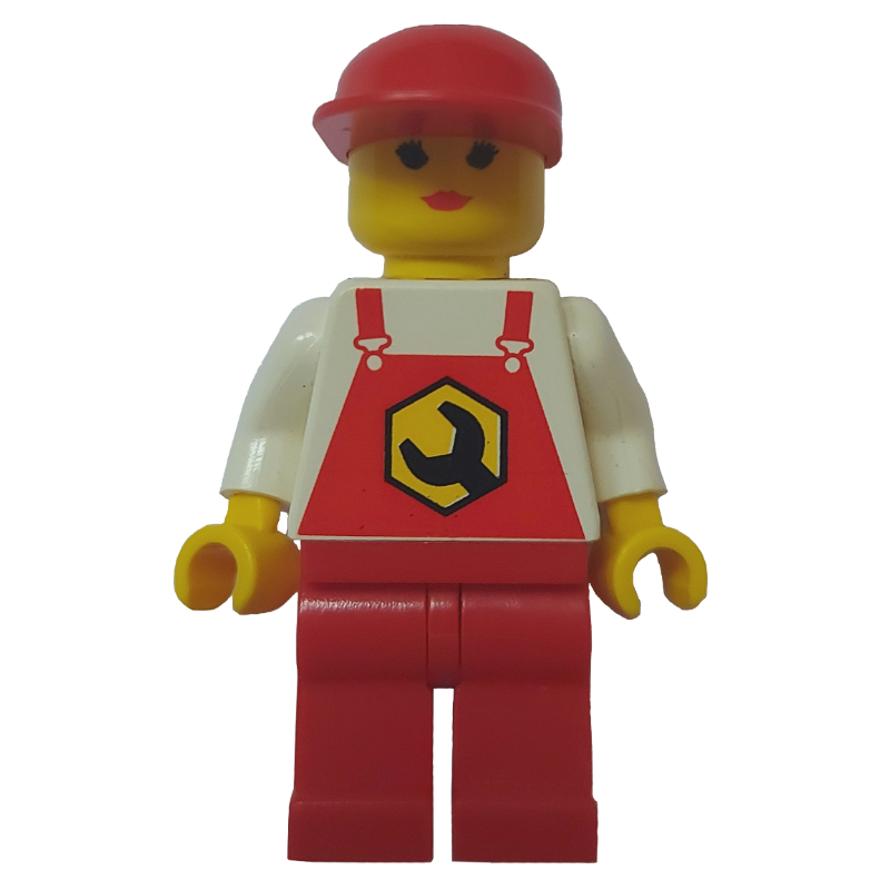 LEGO Mechanic, Woman, Red Overalls, Red Cap (fig-008668)