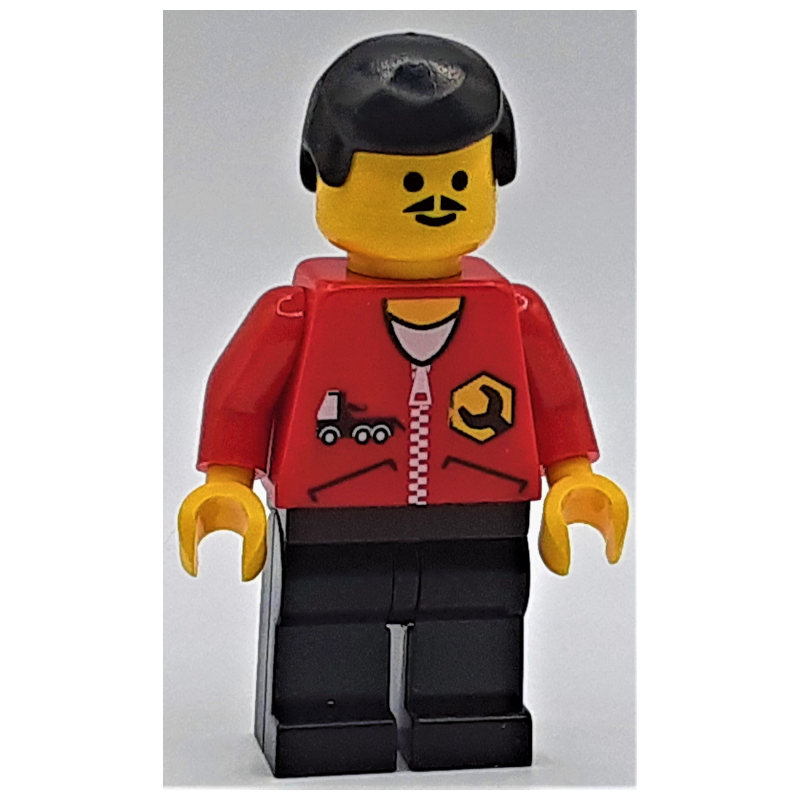 LEGO Mechanic, Red Jacket with Zipper, Black Hair, Moustache (fig-008674)