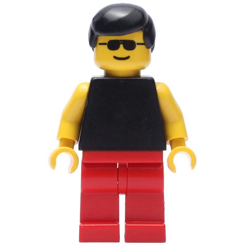 LEGO Man, Black Tank Top with Yellow Arms, Red Legs, Black Hair, Sunglasses (fig-008680)