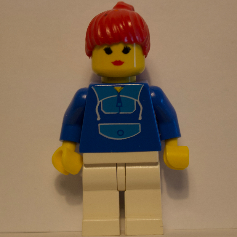 LEGO Woman, Blue and White Jogging Suit, Red Hair (fig-008684)