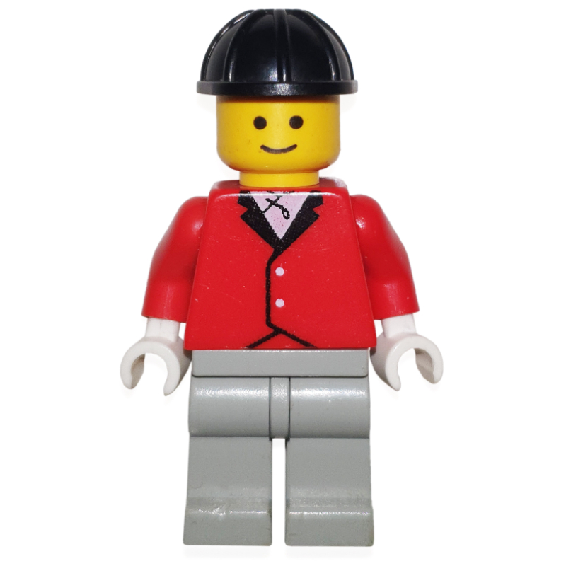 LEGO Man, Red Riding Jacket, Light Gray Legs, Black Hard Hat (3626b Head) (fig-008685)