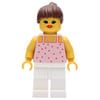 Woman, Pink Top with Spots, White Legs, Brown Hair - Open Mouth