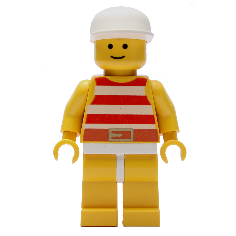 LEGO Man, Red and White Striped Swimsuit, White Cap (fig-008690)
