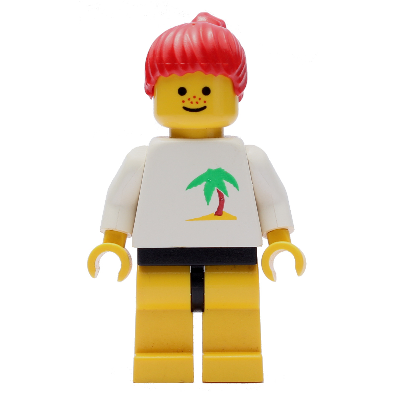 LEGO Woman, White Top with Desert Island, Yellow Legs, Red Hair (fig-008691)