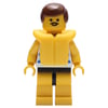 Man, Blue and White Striped Swimsuit, Brown Hair, Yellow Life Vest, Moustache