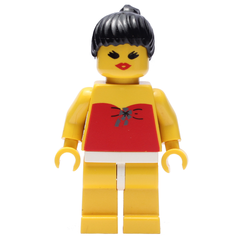 LEGO Woman, Red Swimsuit, Black Hair - Open Mouth (fig-008695)