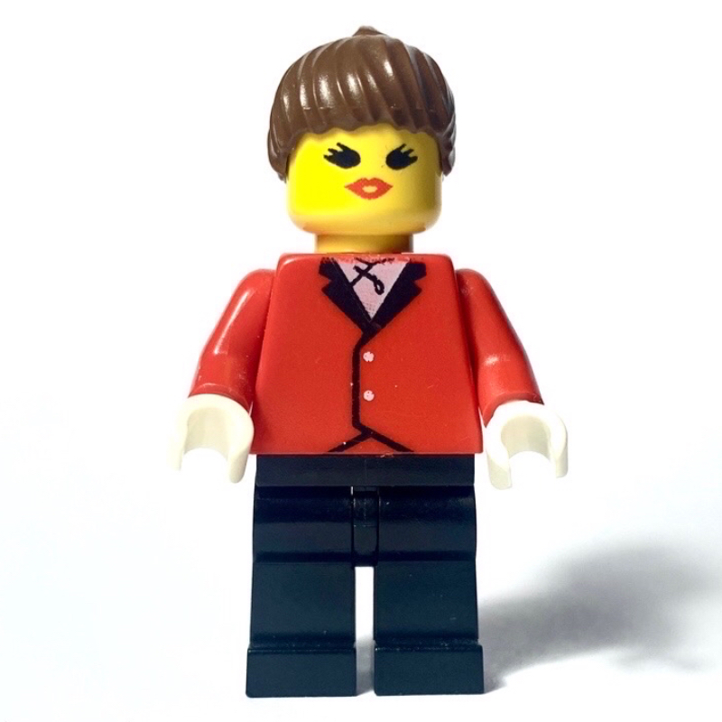 LEGO Woman, Red Riding Jacket, Black Legs, Brown Hair (fig-008704)