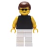Man, Black Torso with Yellow Arms, White Legs, Brown Hair, Sunglasses