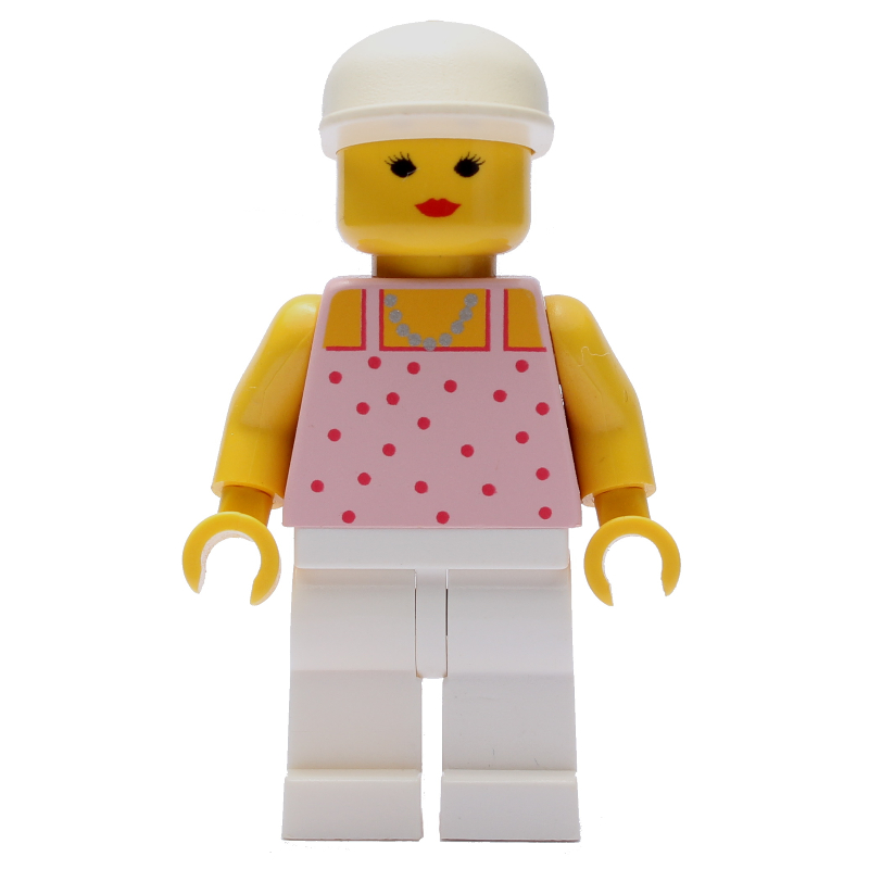 LEGO Woman, Pink Top with Spots, White Legs, White Cap (fig-008715)