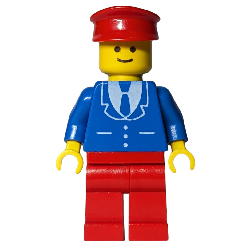 LEGO Man, Blue Jacket with Tie and Three Buttons, Red Legs, Red Hat (fig-008723)