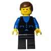 Man, Black Vest over Blue Shirt, Black Legs, Brown Hair