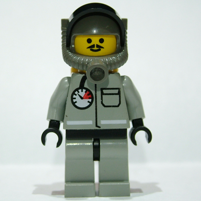 LEGO Fireman, Light Gray Fire Suit with Gauge and Pocket, Dark Gray Helmet with Breathing Apparatus, Moustache (fig-008745)