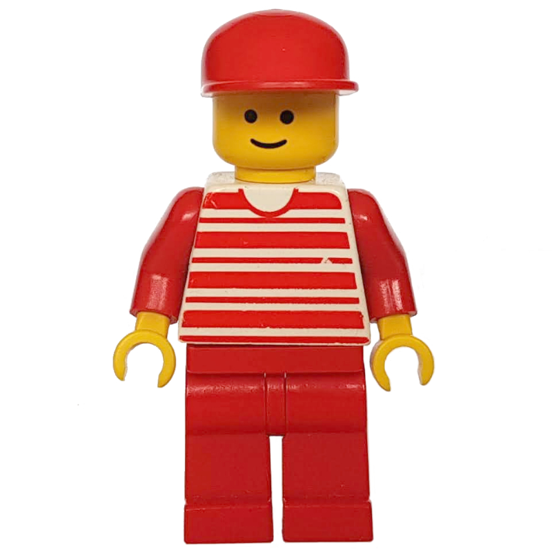 LEGO Man, White and Red Striped Shirt, Red Legs, Red Cap (fig-008747)