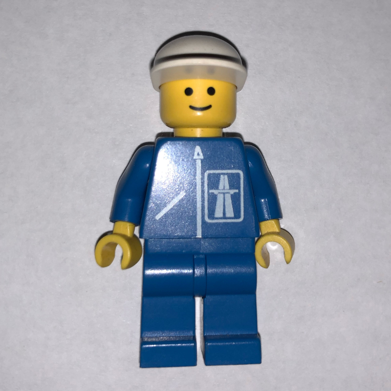 LEGO Man, Blue Jacket with Highway Logo, Blue Legs, White Cap (fig-008750)