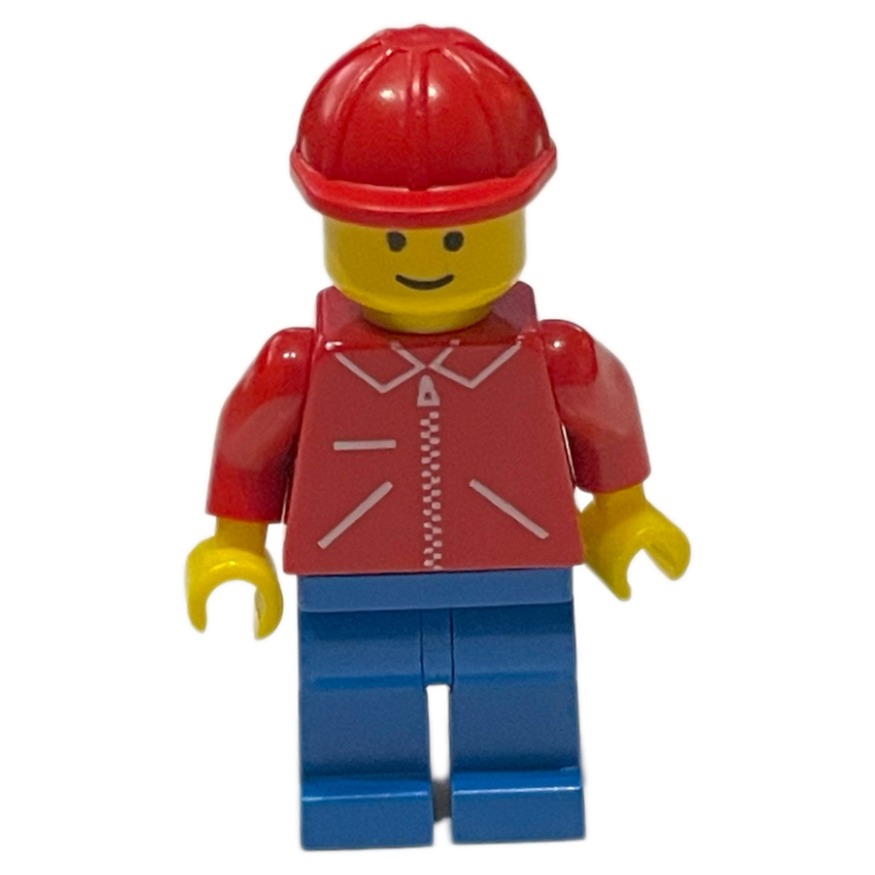 LEGO Man, Red Jacket with Zipper, Blue Legs, Red Hard Hat (fig-008752)