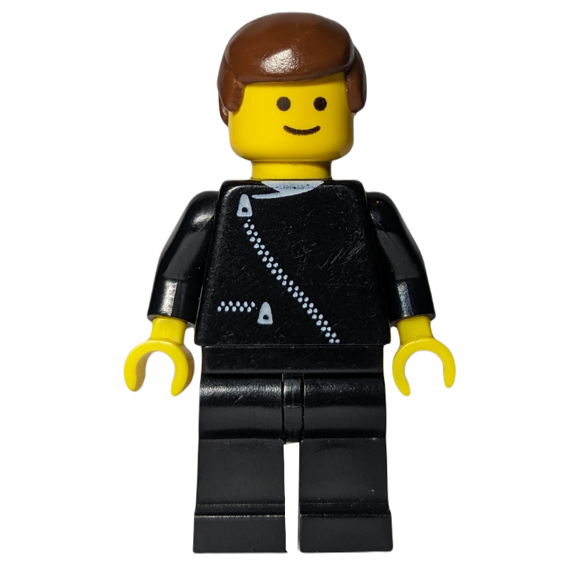 LEGO Man, Black Jacket with Zipper, Brown Hair (fig-008754)