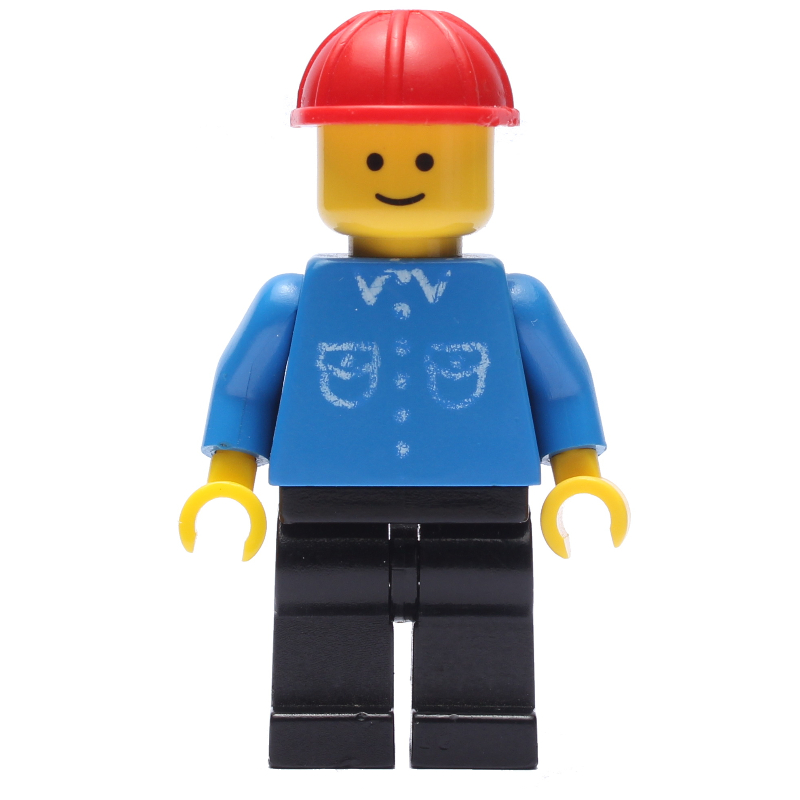 LEGO Man, Blue Shirt with Buttons and Pockets, Black Legs, Red Hard Hat (3626b Head) (fig-008759)