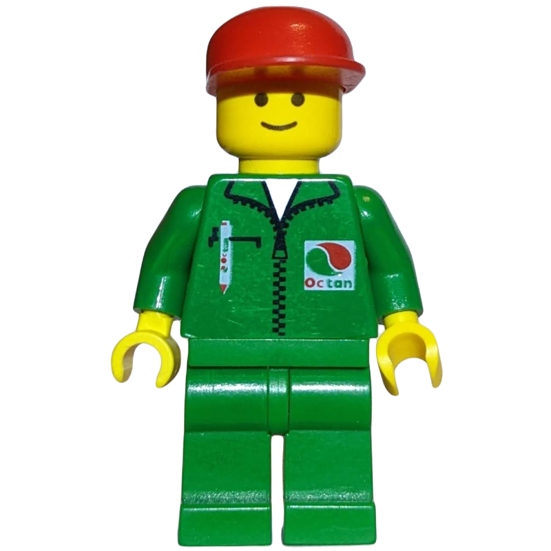 LEGO Man, Green Jumpsuit with Octan Logo, Red Cap (fig-008813)