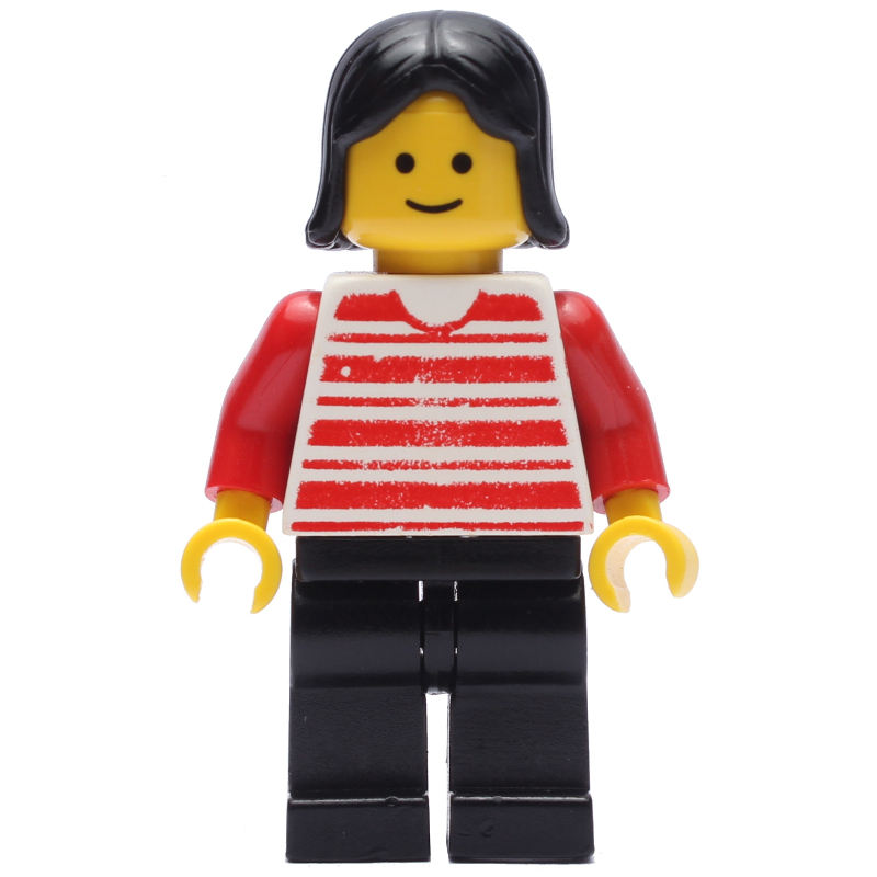 LEGO Woman, Red and White Striped Shirt, Black Legs, Black Hair (fig-008817)