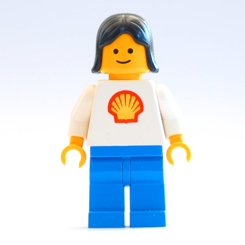LEGO Woman, White Torso with Shell Logo, Blue Legs, Black Hair (fig-008819)
