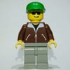 Man, Brown Jacket, Light Gray Legs, Green Cap, Sunglasses