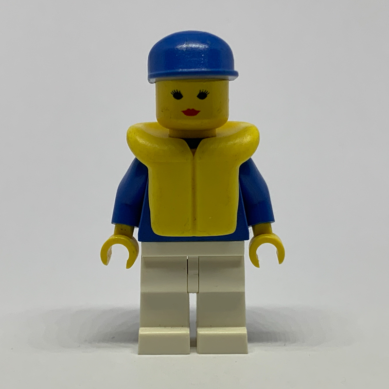LEGO Woman, Blue and White Jogging Suit, Blue Cap, Yellow Life Vest (fig-008830)