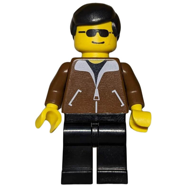 LEGO Man, Brown Jacket, Blue Legs, Black Hair, Sunglasses (fig-008834)