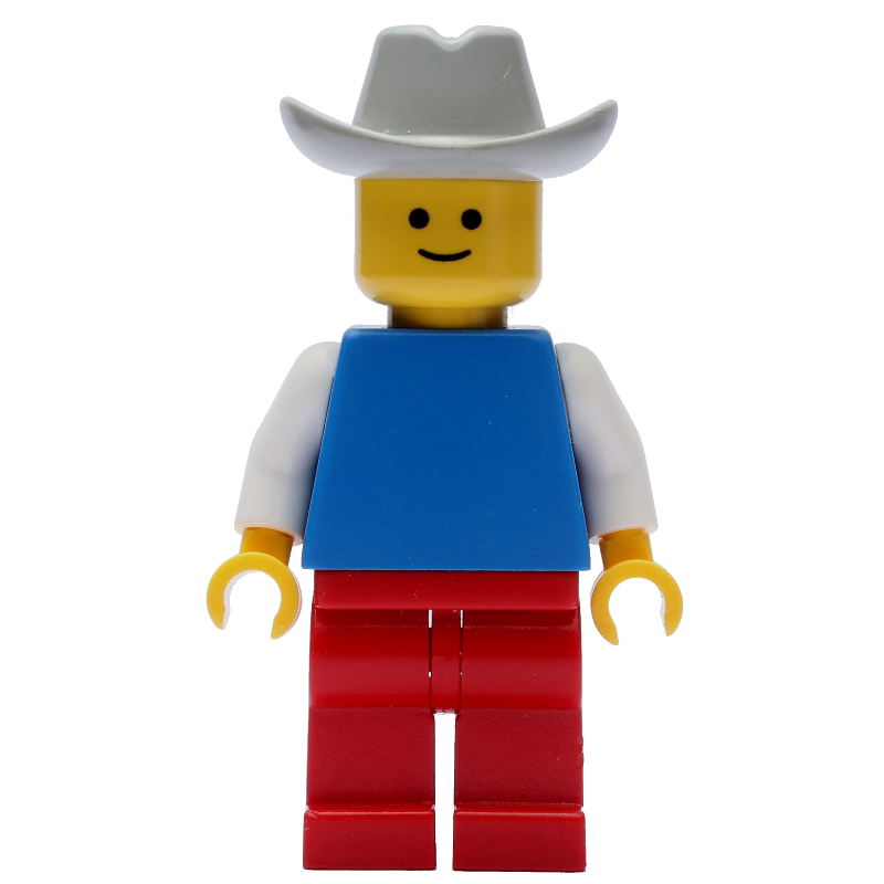 LEGO Man, Blue Torso, Red Legs, Light Gray Cowboy Hat (fig-008837)
