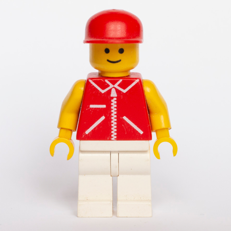 LEGO Man, Red Jacket with Zipper and Pockets, White Legs, Red Cap (fig-008838)