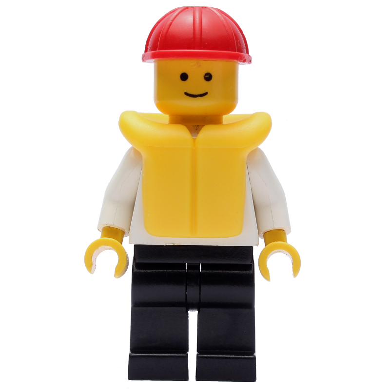 LEGO Sailor, White Top with Anchor, Red Hard Hat, Yellow Life Vest (fig-008841)