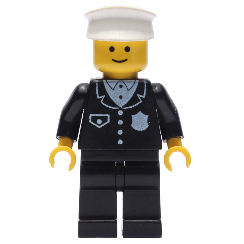 LEGO Policeman, Black Suit with Pocket and Badge, White Hat (3626b Head) (fig-008842)