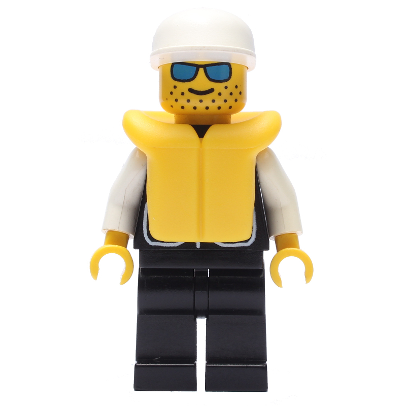 LEGO Policeman, Black Vest with Badge and Pockets, White Cap, Blue Sunglasses (fig-008844)
