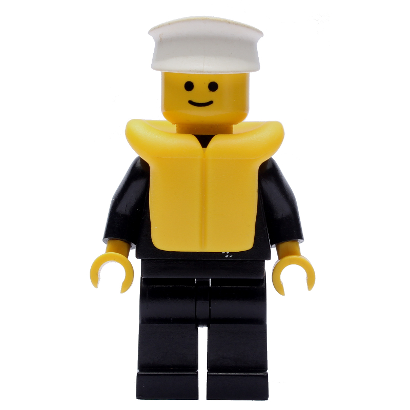 LEGO Policeman, Black Jacket with Zipper and Badge, White Hat, Yellow Life Vest (fig-008846)