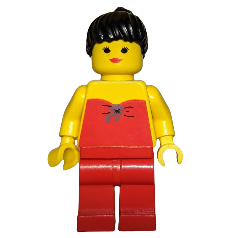 LEGO Woman, Red Halter Top, Red Legs, Black Ponytail Hair (fig-008848)