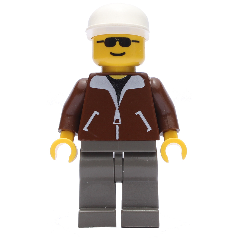 LEGO Man, Brown Jacket, Dark Gray Legs, White Cap (fig-008850)