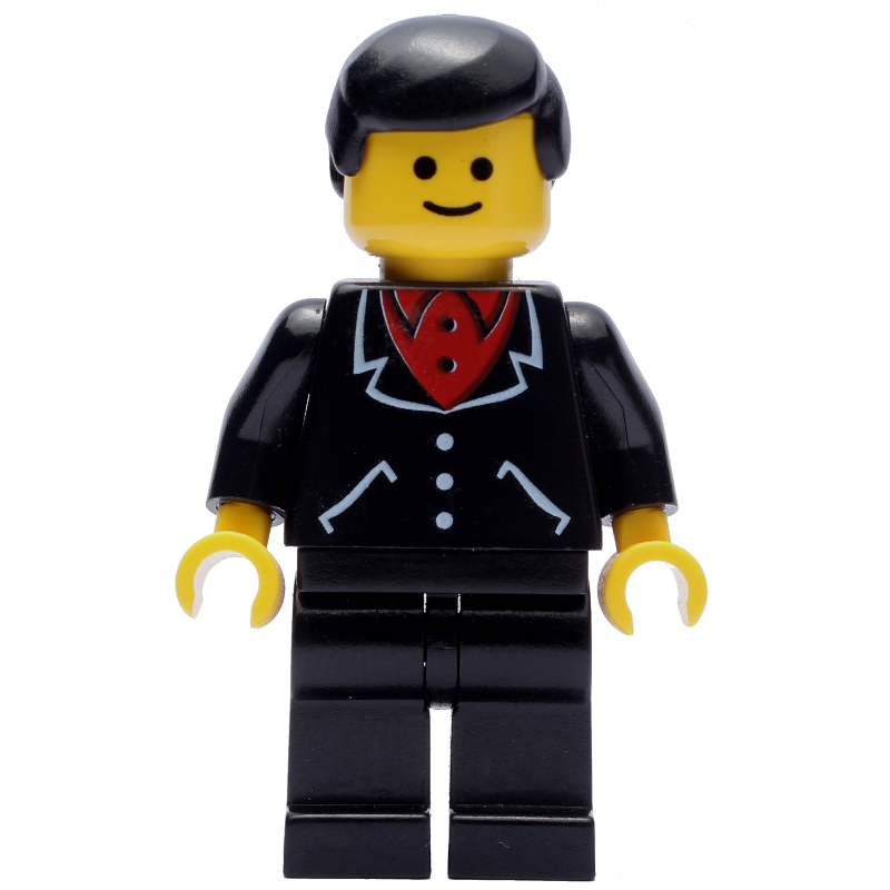 LEGO Man, Black Jacket over Red Shirt, Black Legs, Black Hair (3626a Head) (fig-008856)