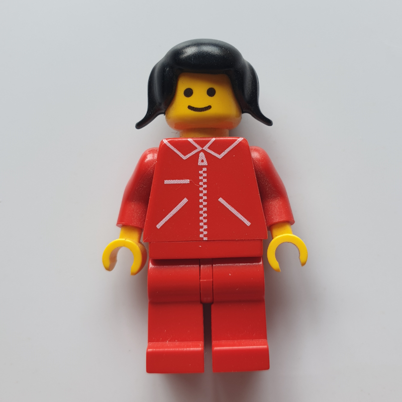 LEGO Woman, Red Jacket with Zipper and Pockets, Red Legs, Black Hair (fig-008860)
