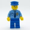 Policeman, Medium Blue Shirt with Badge and Tie, Blue Legs, Blue Hat, Brown Eyebrows