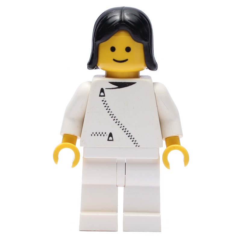 LEGO Woman, White Jacket with Zipper, White Legs, Black Hair (fig-008869)