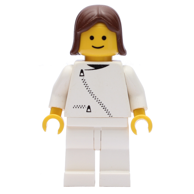 LEGO Woman, White Jacket with Zipper, White Legs, Brown Hair (fig-008870)