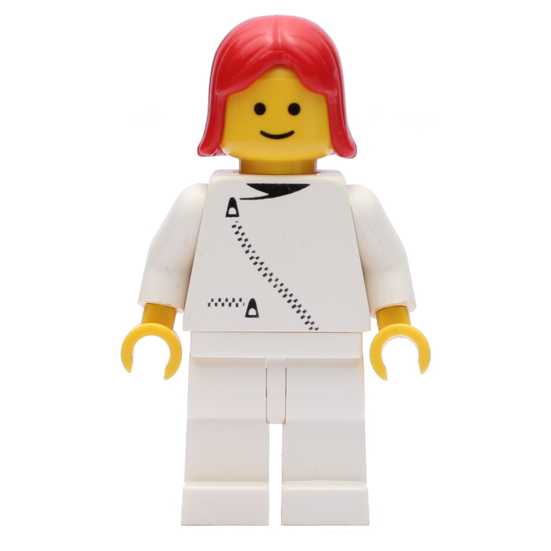 LEGO Woman, White Jacket with Zipper, White Legs, Red Hair (fig-008871)